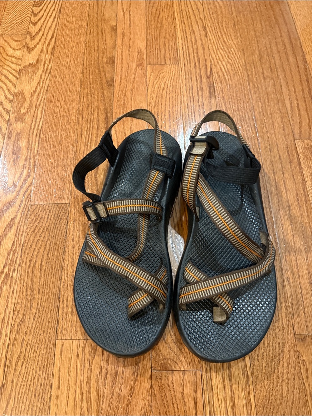 Chaco Men’s Black Sandals with Orange-Striped Straps